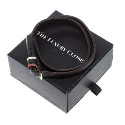 Pre Owned CH Carolina Herrera Brown Leather Gold Tone Wrap Bracelet