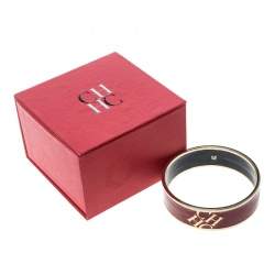 Pre Owned CH Carolina Herrera Red Enamel Gold Tone Wide Bangle Bracelet