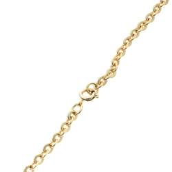 Pre Owned CH Carolina Herrera Faux Pearl Logo Charm Gold Tone Long Pendant Necklace