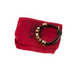 Pre Owned CH Carolina Herrera Brown Leather Gold Tone Logo Charm Bracelet