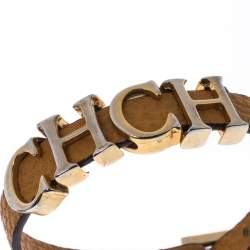 Pre Owned CH Carolina Herrera Yellow Leather Gold Tone Logo Charm Bracelet