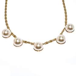 CH Carolina Herrera Faux Pearl Gold Tone Long Chain Link Necklace