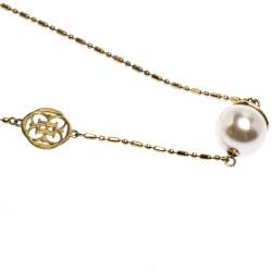 Pre Owned CH Carolina Herrera Faux Pearl Gold Tone Station Necklace