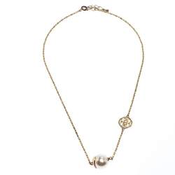 Pre Owned CH Carolina Herrera Faux Pearl Gold Tone Station Necklace