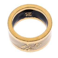 Pre Owned CH Carolina Herrera Cream Enamel Gold Tone Band Ring Size 52