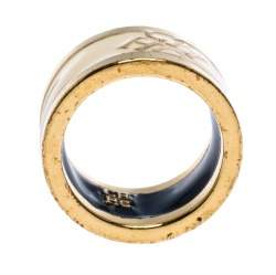 Pre Owned CH Carolina Herrera Cream Enamel Gold Tone Band Ring Size 52