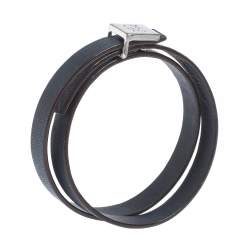 Pre Owned CH Carolina Herrera Navy Blue Leather Wrap Bracelet