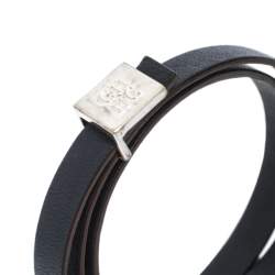 Pre Owned CH Carolina Herrera Navy Blue Leather Wrap Bracelet
