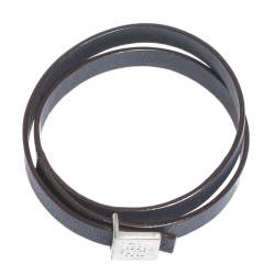 Pre Owned CH Carolina Herrera Navy Blue Leather Wrap Bracelet