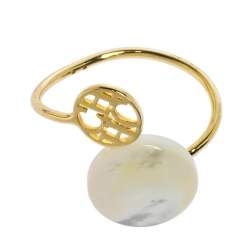 Pre Owned Carolina Herrera Gold Tone Mother of Pearl CH Moon Ring Size EU 53