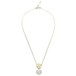 Pre Owned Carolina Herrera Gold Tone Mother of Pearl CH Moon Necklace