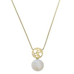 Pre Owned Carolina Herrera Gold Tone Mother of Pearl CH Moon Necklace