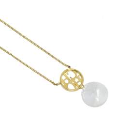 Pre Owned Carolina Herrera Gold Tone Mother of Pearl CH Moon Necklace