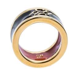 Pre Owned CH Carolina Herrera Black Enamel Gold Tone Band Ring EU 55