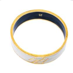 Pre Owned Carolina Herrera CH Logo White Enamel Bangle Bracelet