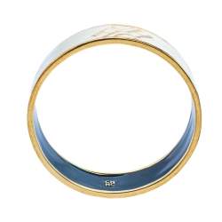 Pre Owned Carolina Herrera CH Logo White Enamel Bangle Bracelet