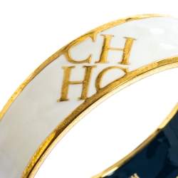 Pre Owned Carolina Herrera CH Logo White Enamel Bangle Bracelet