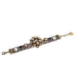 Pre Owned CH Carolina Herrera Crystal Faux Pearl Embellished Gold Tone Statement Bracelet