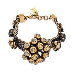 Pre Owned CH Carolina Herrera Crystal Faux Pearl Embellished Gold Tone Statement Bracelet