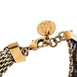 Pre Owned CH Carolina Herrera Crystal Faux Pearl Embellished Gold Tone Statement Bracelet