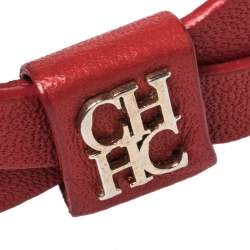Pre Owned CH Carolina Herrera Red Leather Ribbon Motif Gold Tone Bracelet