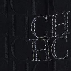 Pre Owned CH Carolina Herrera Black Monogram Silk Scarf