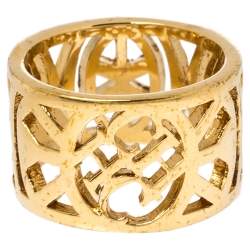 Pre Owned CH Carolina Herrera Gold Tone Filigree Wide Band Ring