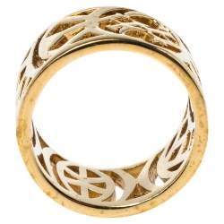 Pre Owned CH Carolina Herrera Gold Tone Filigree Wide Band Ring
