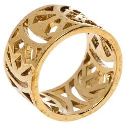 Pre Owned CH Carolina Herrera Gold Tone Filigree Wide Band Ring