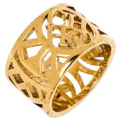 Pre Owned CH Carolina Herrera Gold Tone Filigree Wide Band Ring