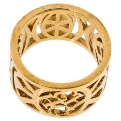 Pre Owned CH Carolina Herrera Gold Tone Filigree Wide Band Ring