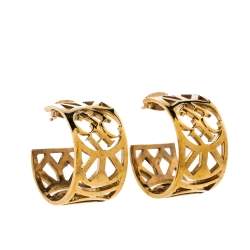 Pre Owned CH Carolina Herrera Gold Tone Filigree Hoop Earrings
