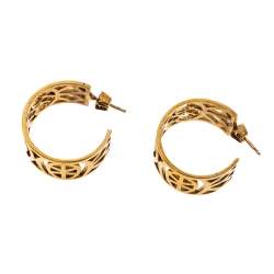 Pre Owned CH Carolina Herrera Gold Tone Filigree Hoop Earrings