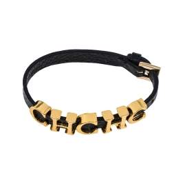 Pre Owned Carolina Herrera Black Leather Logo Charms Adriana Bracelet