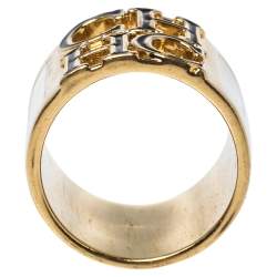 Pre Owned CH Carolina Herrera Cream Enamel Wide Band Ring Size EU 56