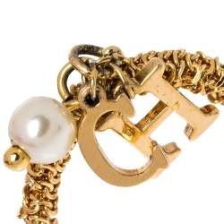 CH Carolina Herrera Gold Tone Logo Charms Ring Size EU 50.5