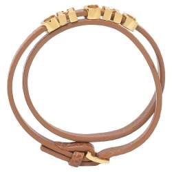 Pre Owned Carolina Herrera Brown Leather CH Logo Double Tour Bracelet