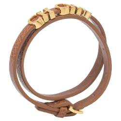 Pre Owned Carolina Herrera Brown Leather CH Logo Double Tour Bracelet