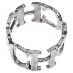 Pre Owned Carolina Herrera Logo & Heart Silver Tone Band Ring Size EU 56