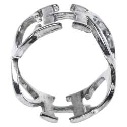 Pre Owned Carolina Herrera Logo & Heart Silver Tone Band Ring Size EU 56