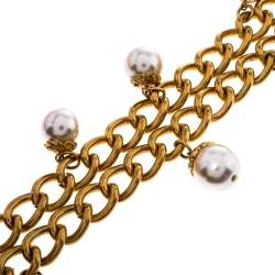 Pre Owned Carolina Herrera Faux Pearl Long Chain Link Necklace