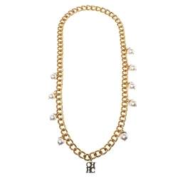 Pre Owned Carolina Herrera Faux Pearl Long Chain Link Necklace