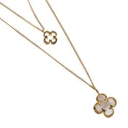 Pre Owned CH Carolina Herrera Rosetta Insignia Mother of Pearl Gold Tone Double Chain Necklace