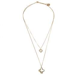 Pre Owned CH Carolina Herrera Rosetta Insignia Mother of Pearl Gold Tone Double Chain Necklace