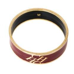Pre Owned CH Carolina Herrera Red Enamel Gold Tone Wide Bangle Bracelet