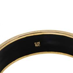 Pre Owned CH Carolina Herrera Red Enamel Gold Tone Wide Bangle Bracelet
