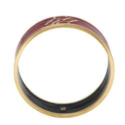 Pre Owned CH Carolina Herrera Red Enamel Gold Tone Wide Bangle Bracelet