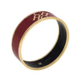 Pre Owned CH Carolina Herrera Red Enamel Gold Tone Wide Bangle Bracelet