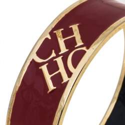 Pre Owned CH Carolina Herrera Red Enamel Gold Tone Wide Bangle Bracelet