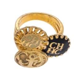 Pre Owned CH Carolina Herrera Enamel Gold Tone Ring Size 54.5